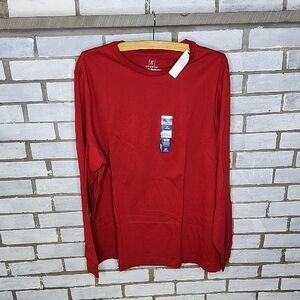 • NWT George Men's Long Sleeve Crew-Neck T-Shirt Tee Size 3XL Red 100% Cotton